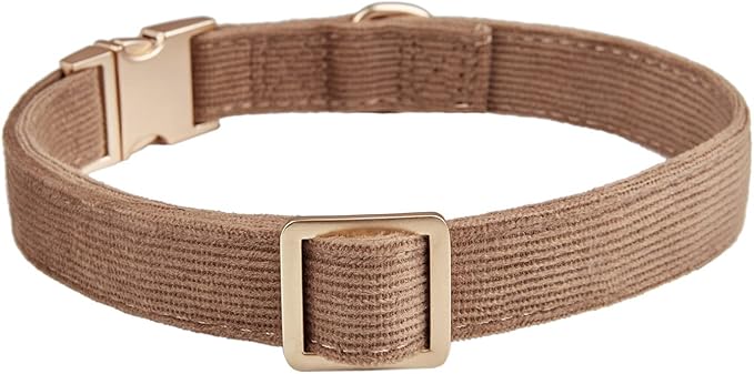 Soft Cotton Dog Collar with Metal Buckle Adjustable Heavy Duty Comfy Corduroy Collars for Small Medium Large Dogs,Brown,Large