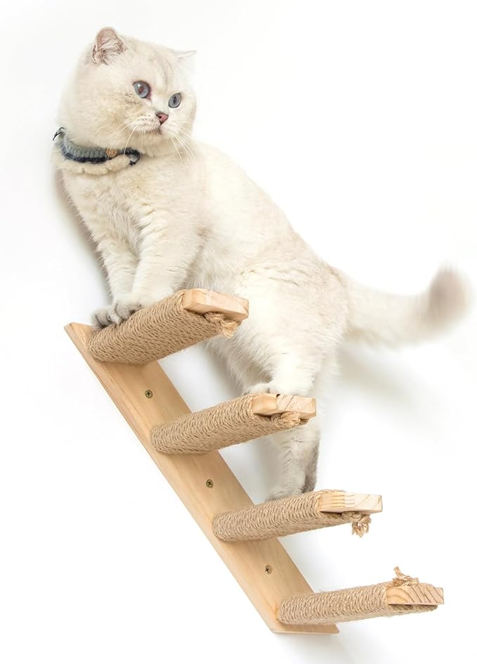 4 Steps Cat Wall Shelves Cat Wall Stairs (Brownish White, 1 Pack 4 Steps, 1)