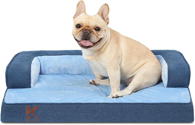 KSIIA Washable Dog Bed Large Sized Senior Dog, Orthopedic Warm Soft Pet Sofa Waterproof Pet Couch with Sides, Non-Slip and Egg-Crate Foam Big Beds with Removable Cover, 35x22Inch, Blue
