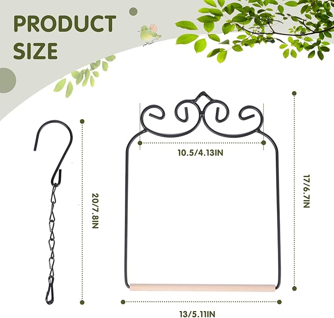 3PK Metal Frame Hummingbird Swings and Perches with Wooden Dowel Black Bird Swing Outdoor Bird Perch Humming Bird Swing (3PK)