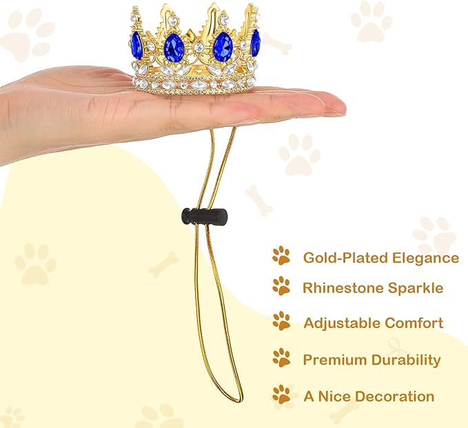 Abbylike Pet Rhinestone King Crown, Queen Crown for Birthday New Year Costume for Small Dog Cat Cosplay Party Accessories Adoption Celebration Wedding Birthday Photos Prop Costume(Blue,Small)