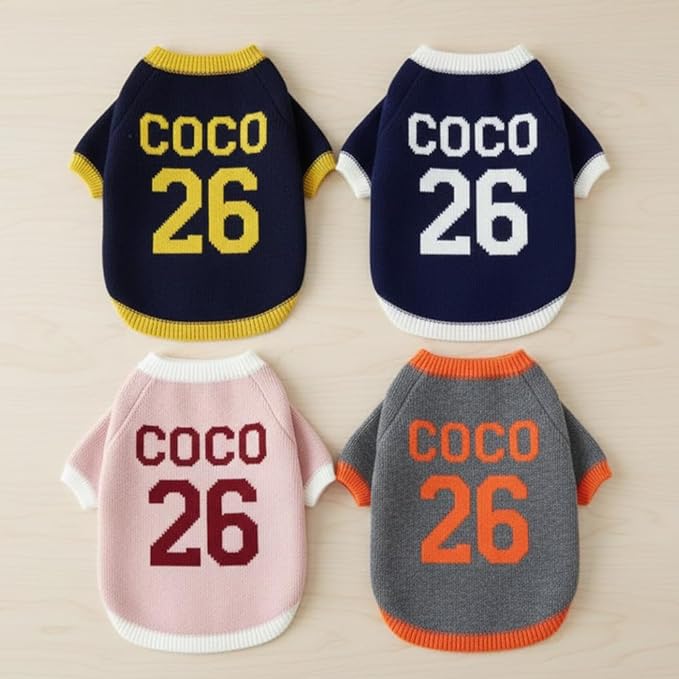 Custom Dog Sweater Personalized Pet Knit Outfit with Name Number Soft Warm Wearable Design for Puppy Owners Idea for Daily Use