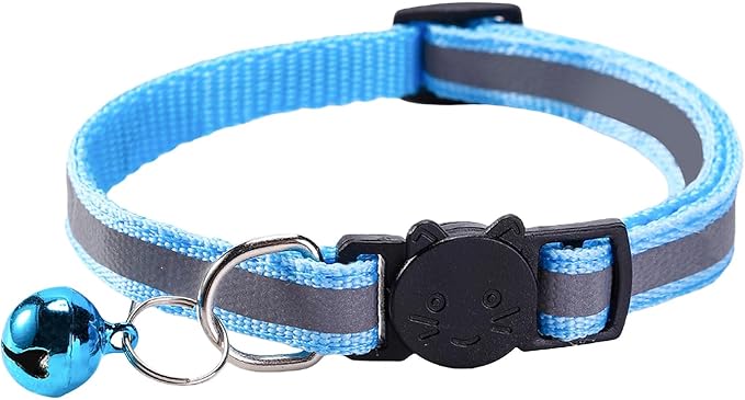 14 Pack Breakaway Cat Collar with Bell, Reflective Kitten Collar for Girl Boy Cats, Safety Buckle Adjustable 7.5-12.5 Inch, 0.4 Inch Width Lightweight, Pet Gifts (Sky Blue)