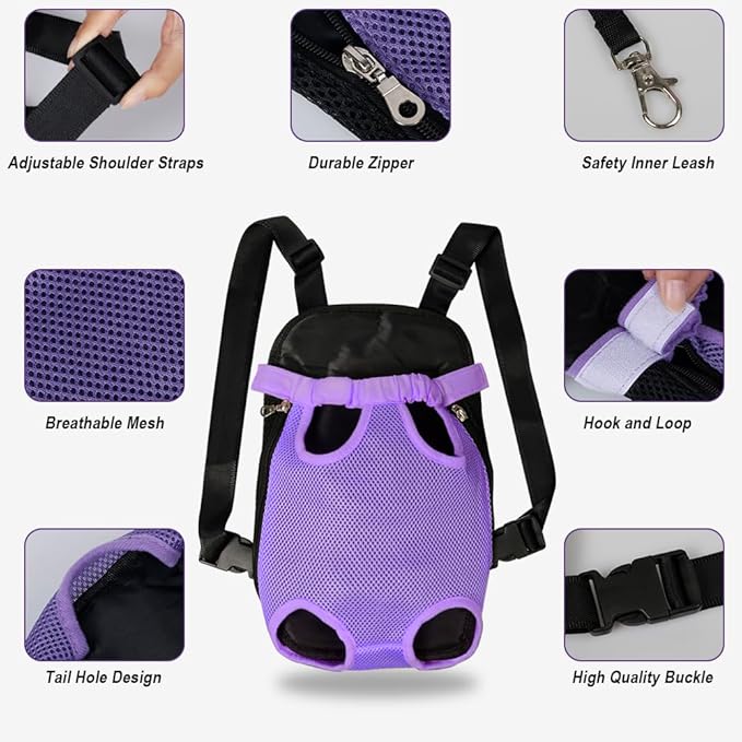 FEimaX Dog Carrier Backpack Pet Legs Out Front Cat Travel Bag, Adjustable Puppy Backpacks Carriers Hands-Free for Small Medium Dogs Cats Hiking Traveling Camping Daily Walking