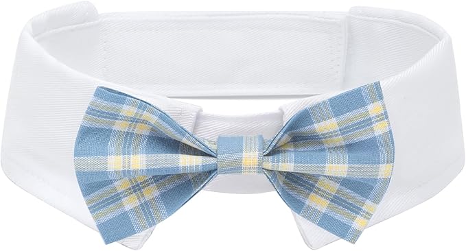 Segarty Dog Bow Tie, Adjustable Blue Plaid Bowtie Collar for Dogs Neck Girth 12.6-15.7in, Dog Neck Tie Tuxedo Comfortable Cotton Boy Pets Grooming Accessory for Formal Wedding Holiday Birthday Party