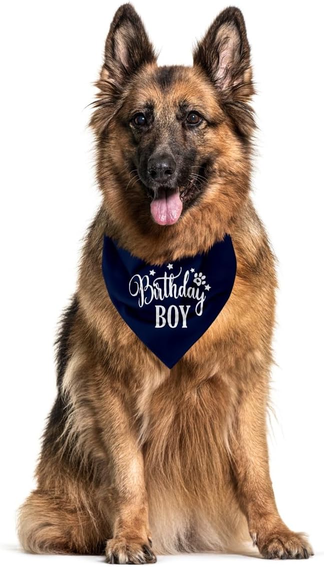 Happy Birthday Dog Bandana, Dog Bandana for Small Medium Large Dogs, Boy Dogs Birthday, Dark Blue Bandanas, Pets 1st Birthday Boy (A18)
