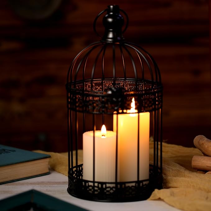 Sliner 4 Pcs Birdcage Candle Holder Valentine Decorative Bird Cages for Weddings Vintage Candlestick Holders Metal Lanterns Model Wedding Candle Centerpieces for Tables Valentine Home Decor(Black)