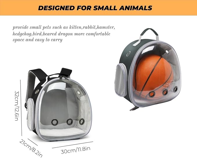 Small Animal Carrier Guinea Pig Backpack,Transparent, Breathable Backpack Carrier for Hedgehogs, Rabbits, Birds, Squirrels, Hamsters, Lizards Comfortable, Portable Travel Bag for Small Pets (Black)