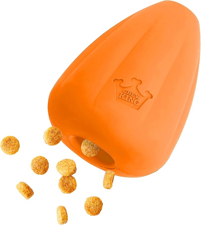 Chew King by Mammoth Premium Treat Dispensing Dog Toy, Durable Natural Rubber Chew Toy with Bacon Flavor, Safety Air Vent, Interactive Enrichment Toy for Aggressive Chewers, XL - Orange