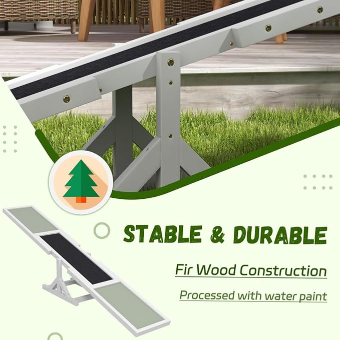 71" Dog Agility Seesaw Outdoor for Training and Exercise, Wooden Platform Dog Agility Training Equipment - Dog Obstacle Course Backyard Run Game Toy (White)