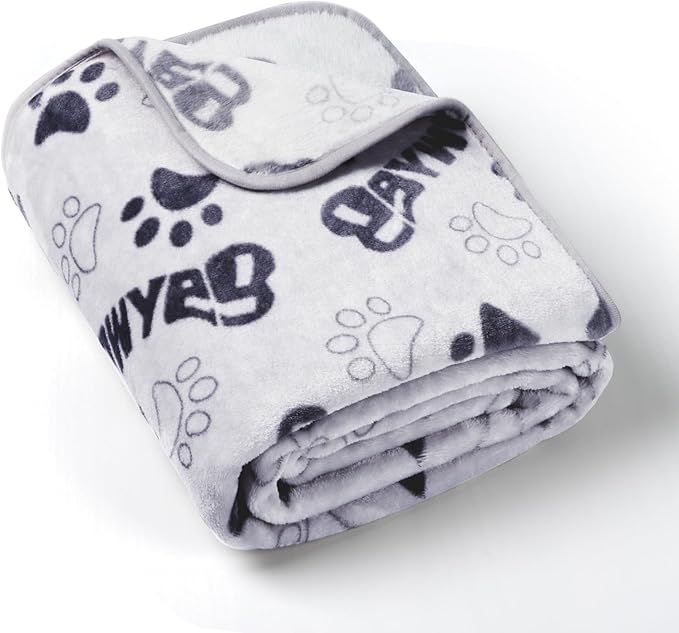 Small Dog Blanket, Soft Fleece Dog Blankets for Medium Dogs, 30X20 inches Fluffy Flannel Pet Cat Puppy Blanket Mat Cover for Bed Couch,Cute Flannel Bones & paw Print, Grey
