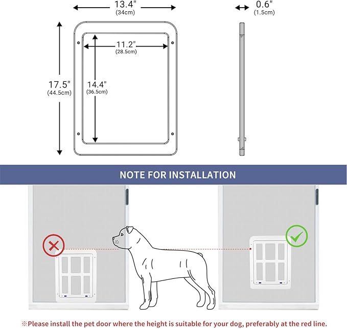 PETLESO Dog Door for Sliding Door, Lockable Dog Screen Door with Magnetic Closure Easy Install Pet Door for Dogs Cats, Inner Flap 11.2"x14.4" White