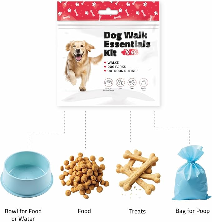 pH Advantage Pet Travel Essentials – Single Pack with Dog Treat, Food, Bowl & Poop Bag – Lightweight Grab-and-Go Kit for Walks, Parks, Car Rides & Everyday Use (Red)