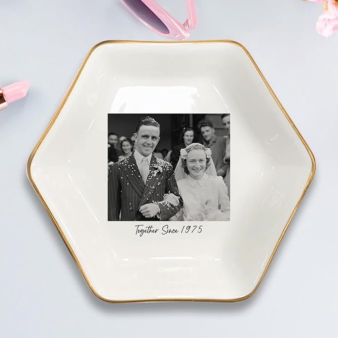 Custom Photo Ring Dish, Personalized Picture Trinket Tray, Wedding Anniversary Keepsake Jewelry Dish, Valentines Gift for Her Him Wife Husband Parents Grandparents