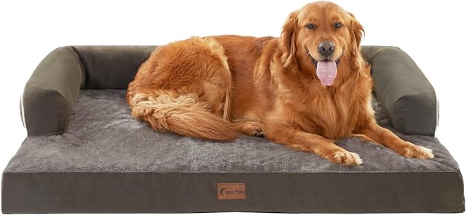 Orthopedic Dog Beds for Extra Large Dogs, Waterproof Egg Crate Foam XL Dog Bed with Sides 45x35Inch, Big Dogs Couch Beds with Removable Washable Cover and Nonskid Bottom, Dark Green