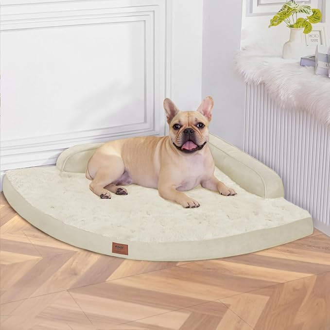 Large Orthopedic Dog Bed with Sides Big Dog Beds with Removable Washable Cover Non-Slip Waterproof Pet Bed for Medium Large Dogs - Beige L