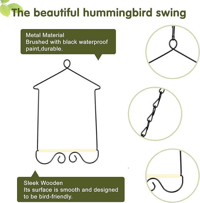 4PK Metal Frame Hummingbird Swings and Perches with Wooden Dowel Black Bird Swing Outdoor Bird Perch Humming Bird Swing