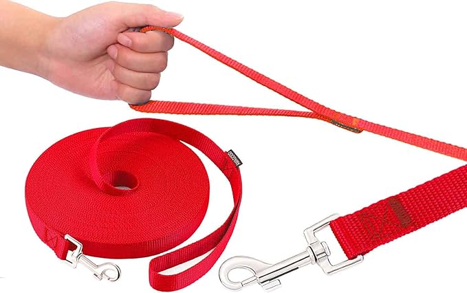 AmaGood Dog/Puppy Obedience Recall Training Agility Lead-15 ft 20 ft 30 ft 50 ft Long Leash-for Dog Training,Recall,Play,Safety,Camping (15feet, Red)