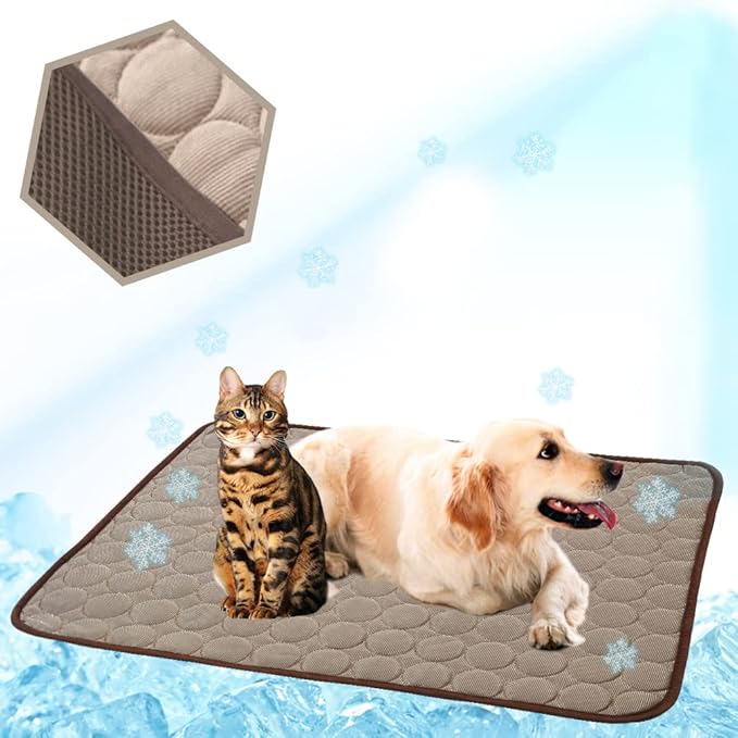 Washable Dog Cooling Mat - Ice Silk Pet Self Cooling Pad Blanket for Indoor & Outdoor Car Seats