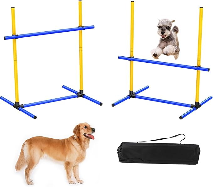 Dog Jump Hurdles Training Equipment,Indoor or Ourdoor,Dog Agility Training Equipment,Jump Obstacle Course for Dogs Outdoor, Playground Equipment,Carrying Bag (2 Sets)…, blue yellow