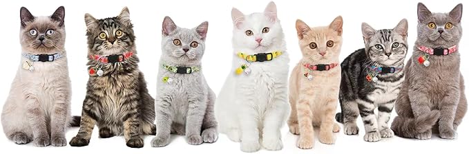 7 Pack Breakaway Cat Collars with Bells & Fruit Pendants,Safety Kitten Collar,Adjustable,Ideal for Girl Cats Boy Male Cats Pet Supplies,Accessories,Gifts