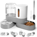 Automatic Gravity Cat Dog Feeder and Water Dispenser with 304 Stainless Steel Bowls 2 in 1 360 Degree Rotatable Auto 2.4L Dry Food and 2.6L Water Bowl for Small Medium Pet Dog Puppy Kitten (Gray)