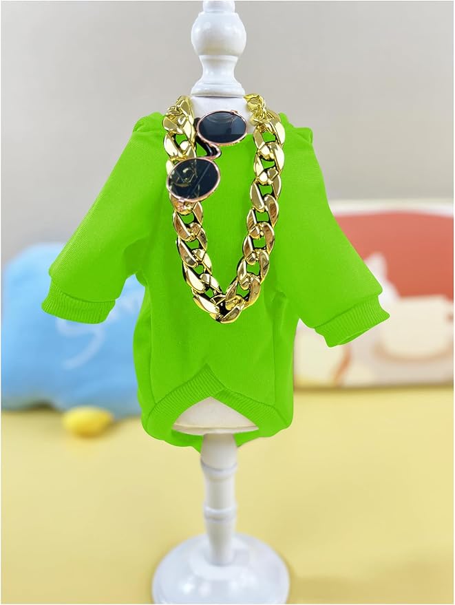 QWINEE 3Pcs Dog Hoodie Cat Apparel Dog Custume Set with Necklace and Sunglasses Pet Clothes for Puppy Small Medium Dogs Cats Green Small