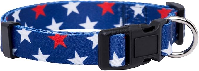 Native Pup American Flag Dog Collar- Red White and Blue- Patriotic Collars for 4th of July, USA- Adjustable Small, Medium, Large Breed Dogs (Large, Red & White Stars)