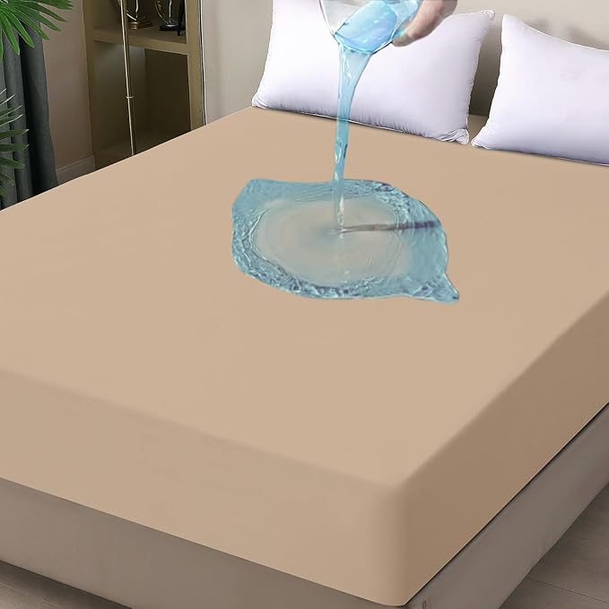 ohano Waterproof Mattress Protector Full, Fitted Sheet Style Breathable Mattress Cover with Deep Pocket Up to 18'', Noiseless Bed Cover for Kids Adults Pets, Machine Washable(Light Tan, 54'' X 76'')