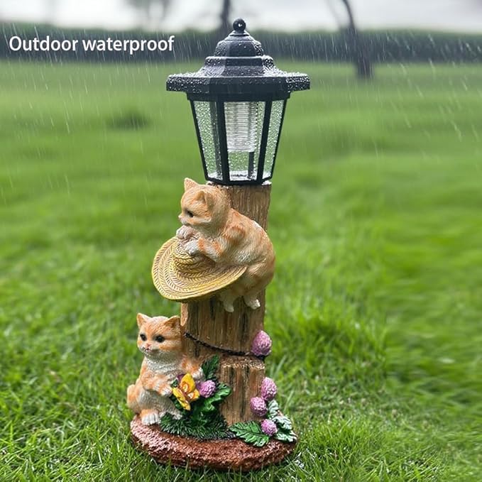 Solar Cat Outdoor Statue, Garden Statue with Lantern Decor, for Patio, Backyard, Lawn Ornament - Unique Warm-Hearted Gift for Women, Moms, Grandmas