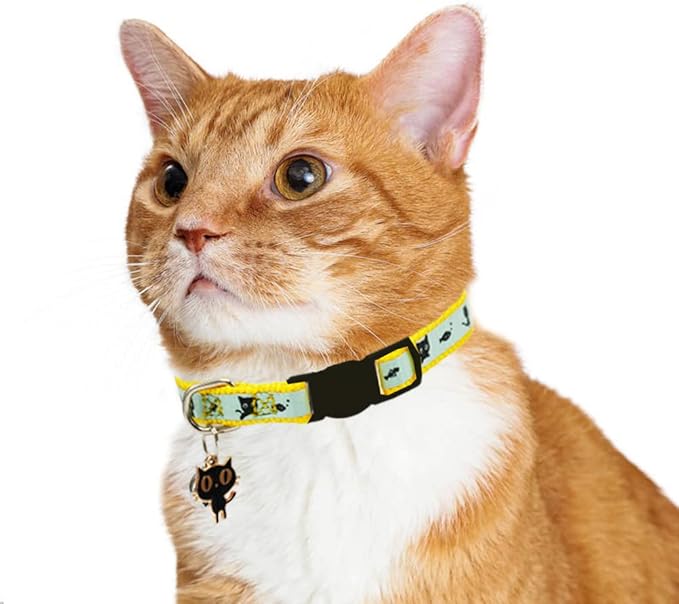 2 Pack Glow in The Dark Cat Collar with Bell Breakaway Safety Cat Puppy Collars with Pendant Green and Yellow