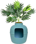 Good Pet Stuff Hidden Litter Box Planter, Decorative Cat Litter Enclosure with Carbon Filter, Artificial Plant, Easy Clean, Improved Design, Round Style, Base Kit, Coastal Blue