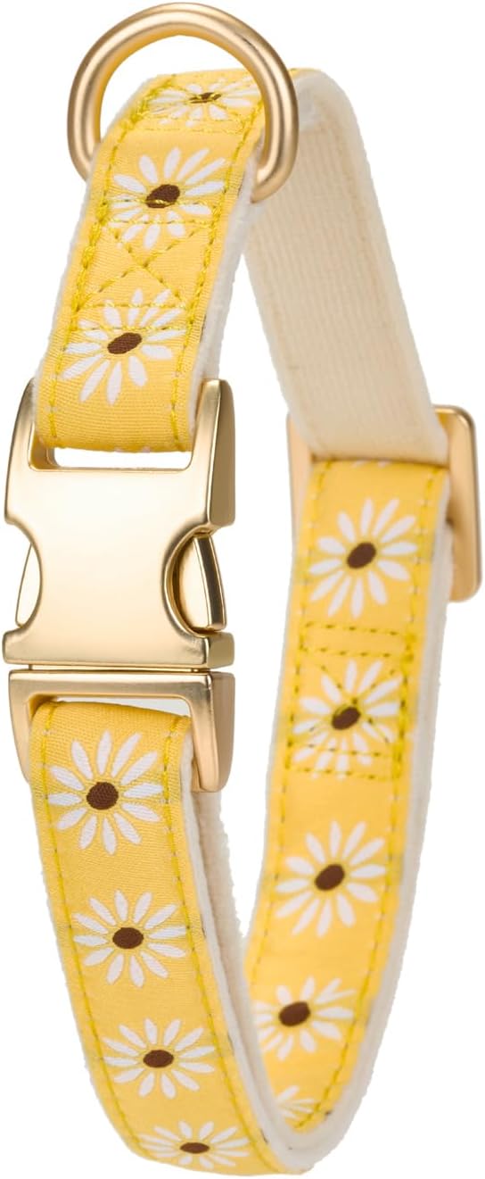 Woven Dog Collar with Metal Buckle Adjustable Jacquard Retro Dog Collars for Small Medium Large Dogs(Daisy,S)