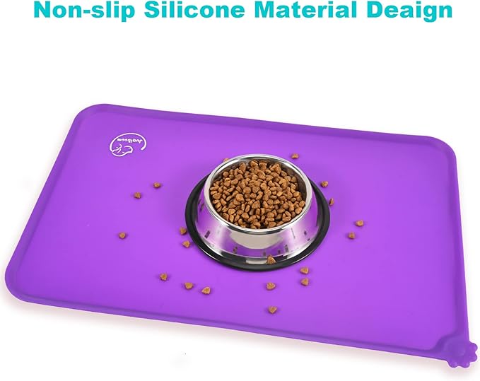 Silicone Waterproof Dog Cat Pet Feeding Mats, Non Slip, Easy Clean Pet Dog Cat Bowl Mats Placemat (24" x 16") Purple