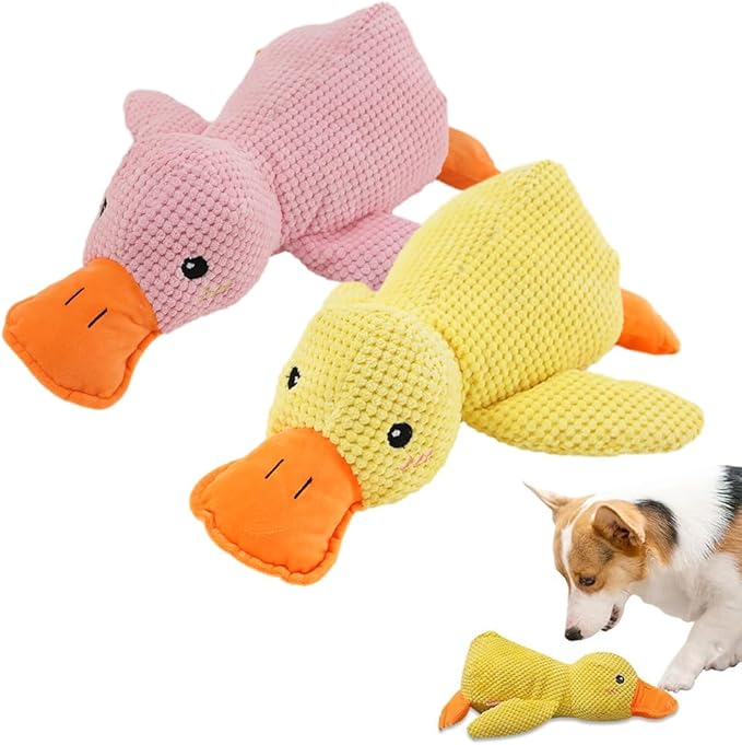 Dog Toys for Aggressive Chewers,2025 Upgraded Dog Chew Toys for Small Large Dogs,Indestructible Puppy Teething Toys,Plush Yellow Stuffed Duck Toy (Yellow+Pink, Medium)