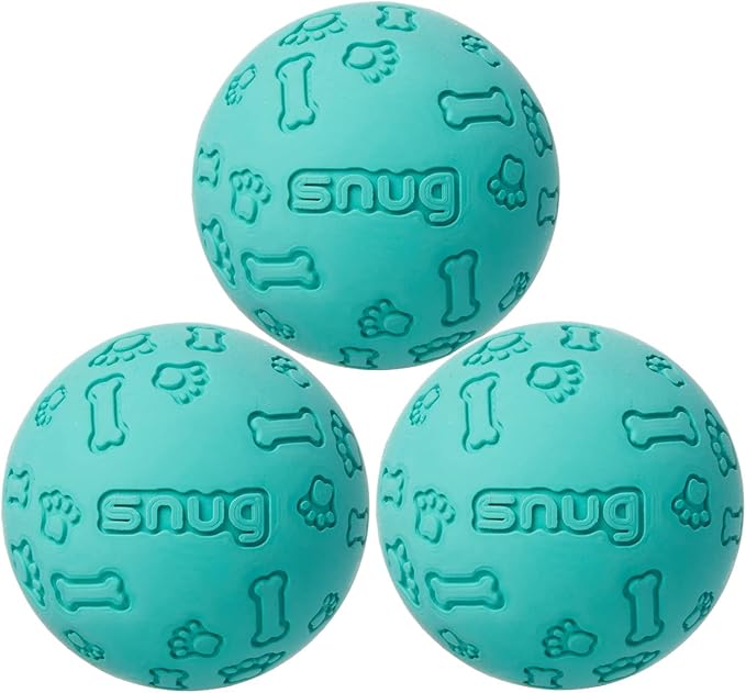 Snug Rubber Dog Balls for Small and Medium Dogs - Tennis Ball Size - Virtually Indestructible (3 Pack - Aqua)