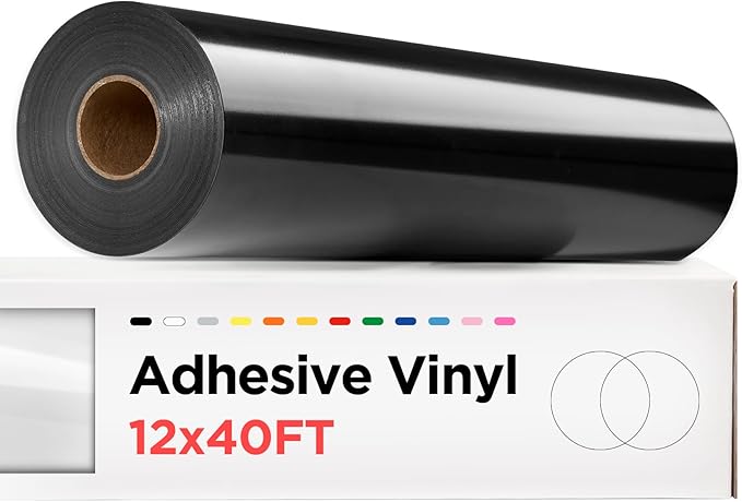 Black Permanent Vinyl - 12" x 40 FT Adhesive Roll, Signs, Scrapbooking, Craft, Permanent Outdoor