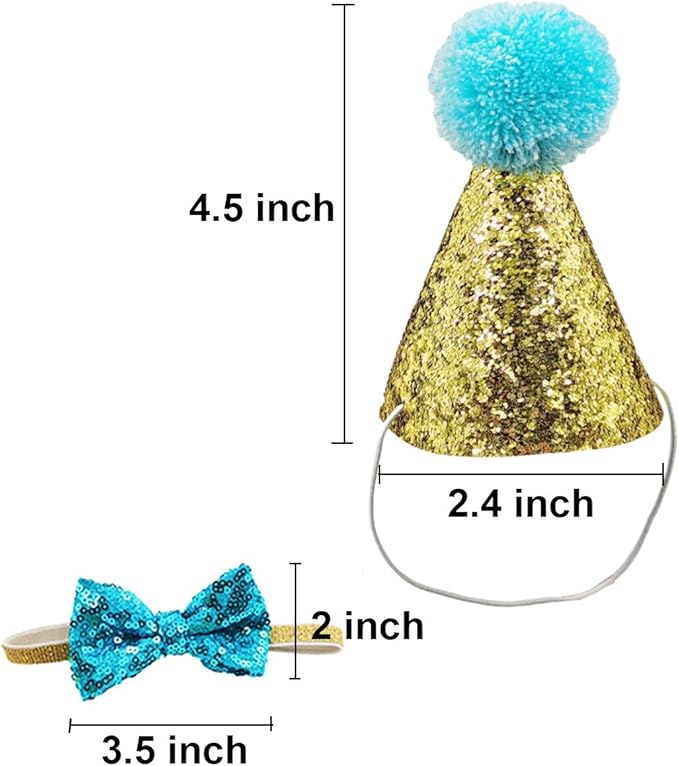 Christmas Pet Party Jazz Hat and Blingbling Bow Tie Breakaway Collar Set, Adjustable Headband for Kitten Puppy Small Dogs Cats (01 Light Blue)