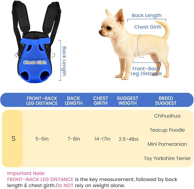 Dog Backpack Carrier, Adjustable Pet Front Carriers, Legs Out Carrying Sling Travel Bag for Small Medium Dogs 2.5-4 Lbs, Soft Wearable Puppy Chest Carry Backpacks for Walking/Hiking/Camping/Traveling