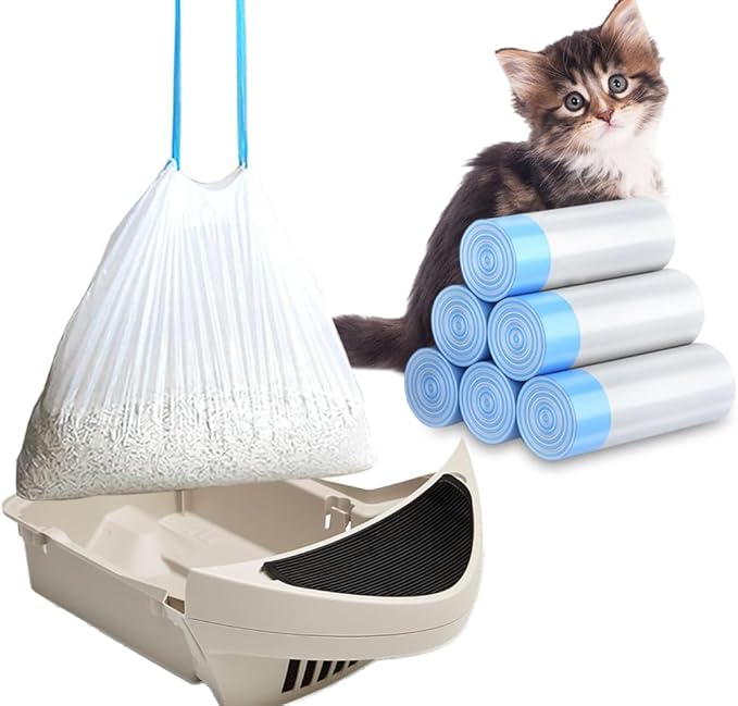 120 Pack Cat Litter Bags with Drawstring, Compatible with Litter-Robot 3/4 Heavy Duty Cat Litter Box Liners Waste Bags Replacement -25.2"x 15.7"