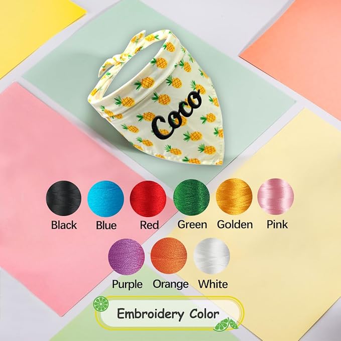 Personalized Dog Bandana Embroidered Name Custom Neckwear Dog Scarf Triangle Bibs Kerchief Pet Costume Accessories for Small Medium Large Dogs Cats Pets Birthday Gift Fresh Fruit Series
