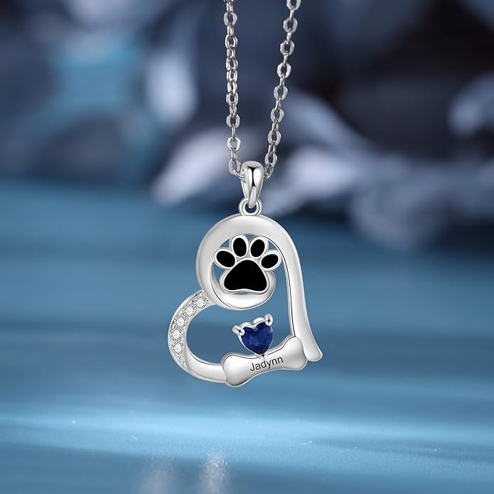 Personalized Cute Dog Cat Paw Name Necklace Forever Love Custom Heart Pendant Pet Name Necklace Gift for Pet Lovers