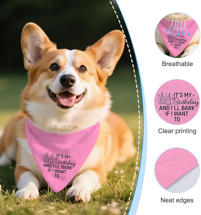 It's My Birthday and I'll Bark if I Want to Funny Dog Bandana, Happy Birthday Party Dog Bandana for Girls Puppies, Pink Party Girl Pet Scarf Accessories, Birthday Gifts for Dogs Lovers Mom Dad