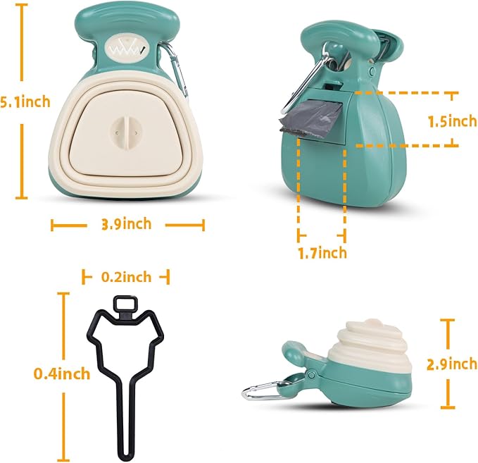 Medium Pooper Scooper, Portable and Handheld Size for Walking Large and Small Dogs Outside Yard or Travel Outdoors, Pup Poop Scoop with Container and 30pcs Pet Waste Bag Attachment