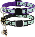 2 Pack Glow in The Dark Cat Collar with Bell Breakaway Safety Cat Puppy Collars with Pendant Purple and Black