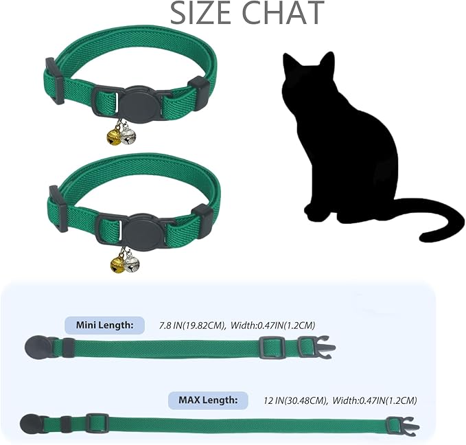 Breakaway Cat Collar with Bell, Safety Buckle Kitten Collar, Elastic Strech Quick Release, Adjustable Lightweight Collars for Girl Boy Cats, Pet Supplies, Accessories, Gifts Dark Green