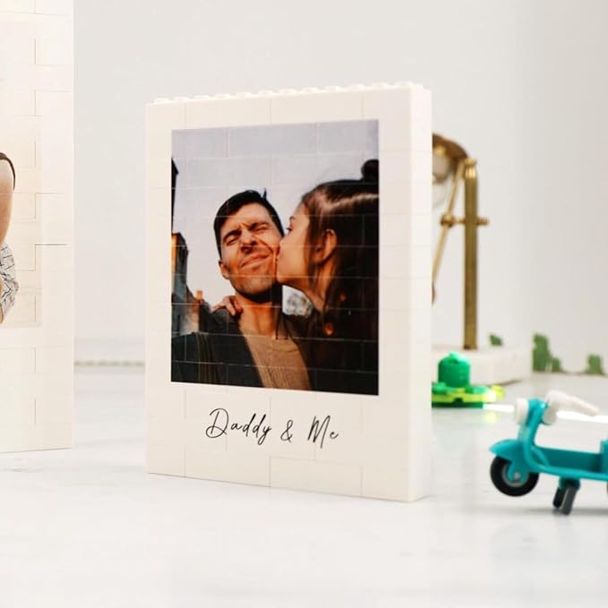 NAZENTI Custom Daddy and Me Brick Photo Block gifts for Fathers Day, Christmas, Birthday, Personalized Photo Puzzle Gift for Dad, Image Building Block Gift For Husband, Custom Home Decor for Family