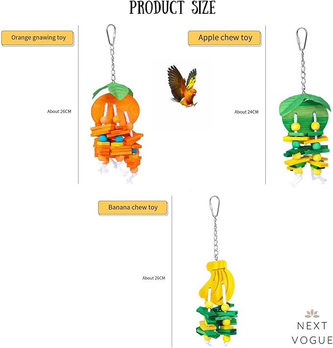 Natural Wood Parrot Toys Set of 6 Pieces for Small to Medium Parrots, Safe and Durable Bird Chew Toys, Fun and Colorful Hanging Accessories for Cage, Non-Toxic and Eco-Friendly Avian Toys