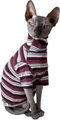 Vintage Stripes Sphynx Hairless Cats Shirt Cotton Cat Turtleneck Pet Clothes Kitten T-Shirts with Sleeves for Sphynx Cats (Old School, Small)