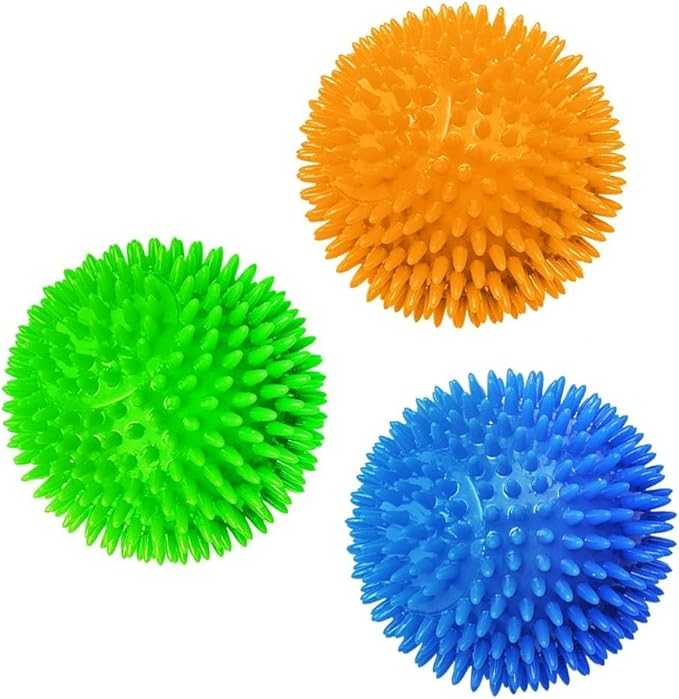 Meric CoCoo 3-Pack Squeaky Dog & Ferret Ball Toys, 2.3", Massage Teeth and Gums, Spikey Cat Rubber Balls, Toss Fetch Squeeky Doggy Balls for Multi-Pet Homes